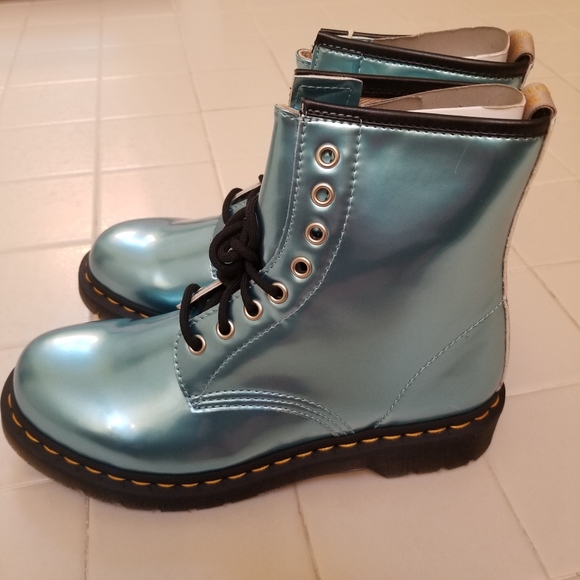 Doc Martens Vegan 1460 Goldmix Blue Combat Boots - Picture 3 of 8